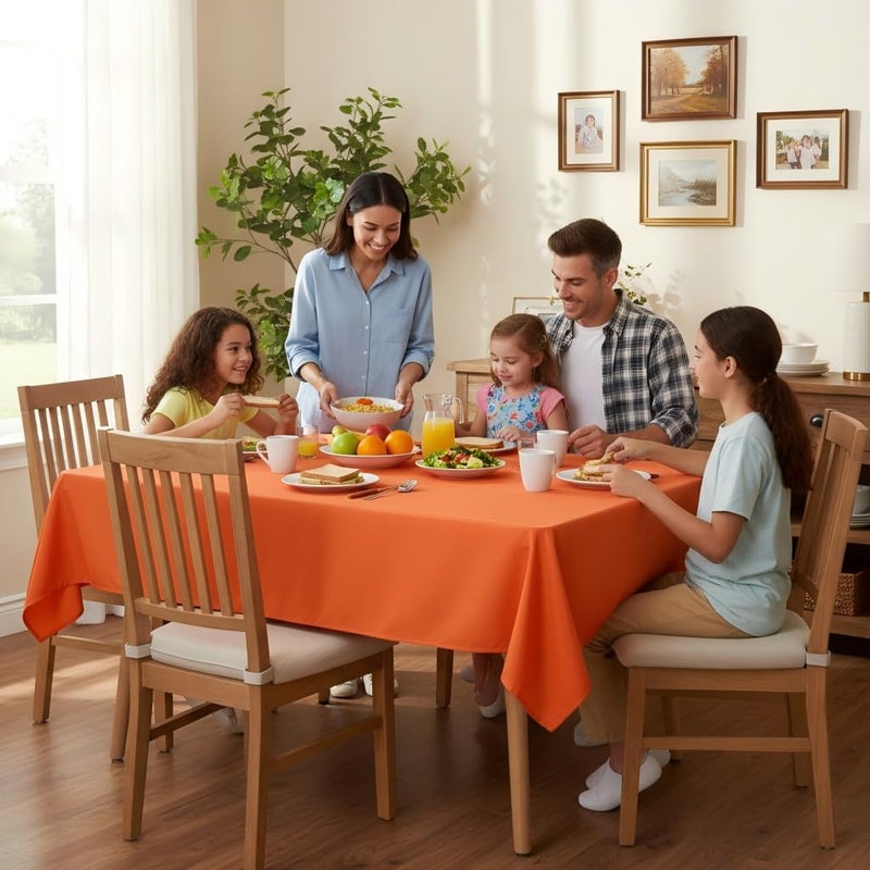 sancua Rectangle Tablecloth - 54 x 108 Inch - Stain and Wrinkle Resistant Washable Polyester Table Cloth, Decorative Fabric Table Cover for Dining Tables, Buffet Parties and Camping, Orange - Image 3